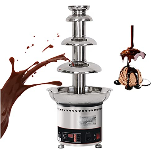 Fontaine à fondue au chocolat, fontaine à chocolat Pro en acier inoxydable 304, facile à assembler, 4 niveaux, parfaite pour le fromage, la sauce barbecue, le ranch, les liqueurs – Capacité de 6,6 li