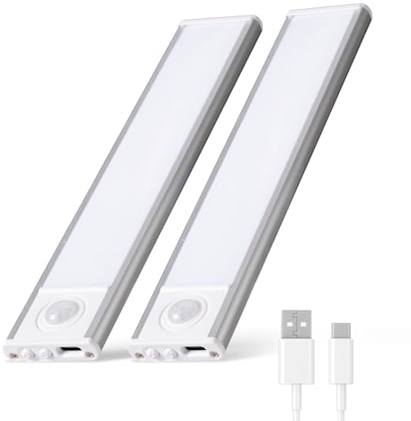 Underbyggnad kök LED 20 cm 2 stycken, underskåp belysning trådlöst uppladdningsbart batteri ljuslist USB, skåpbelysning för kök, silver