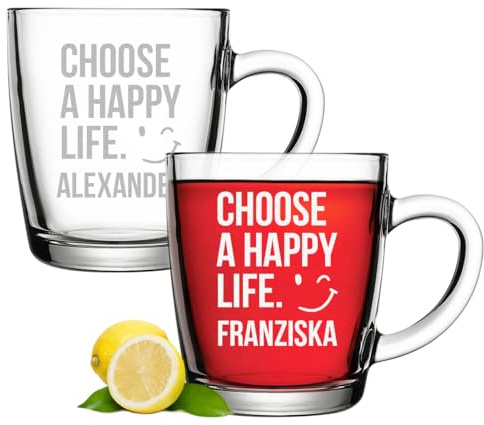 polar-effekt Teeglas 2er-Set 340 ml mit personalisierter Gravur - Trinkglas für Frauen - Geschenk zum Geburtstag - Glas für Kaffee, Tee, Espresso - BPA-Frei
