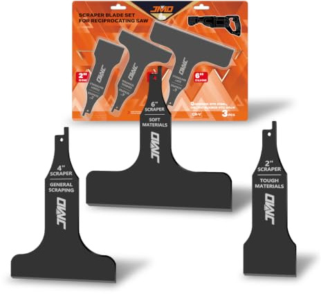 JMD 3-Piece Reciprocating Saw Scraper Blades Set, Scraping Tool Attachment for Sawzall Reciprocating Saws Compatible with Bosch Dewalt Makita etc