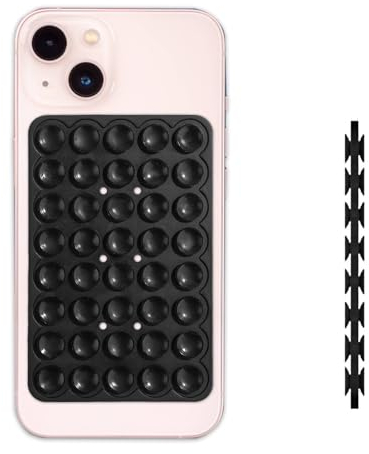 PEUTIER Silicone Double Face Support de Téléphone à Ventouse, Amovible Porte Téléphone Voiture Mains Libres Suction Phone Holder Polyvalent pour Appareils Mobiles en Verre Miroir (Noir)