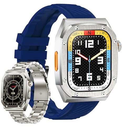 Smartwatch Uomo Donna con Display Amoled 2.1’’ Sempre Acceso, 460 mah Batteria a Basso Consumo, Impermeabile IP68, Telefonate Bluetooth, Sonno Cardiofrequenzimetro, +120 Modalità Sportive (Blu)