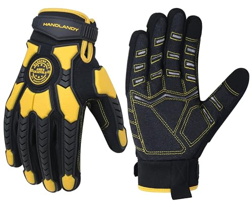 HANDLANDY Schnittfeste Handschuhe Männer Anti-Vibrations-Arbeitshandschuhe, gepolsterte Handfläche Grip Heavy Duty Arbeitshandschuhe (Schwarz-gelb, M)