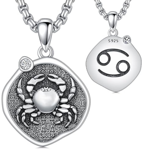 ROMANTICWORK Sternzeichen Krebs Kette 925 Sterling Silber Krebs Anhänger Halskette Sternbild Astrologie Horoskop Schmuck Geschenke für Damen Herren