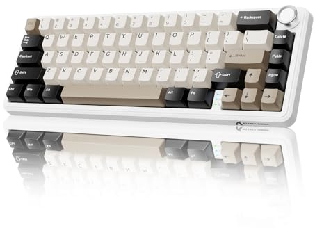 MAMBASNAKE X Attack Shark X66 65% Kabellose Mechanische Tastatur mit Kknopf, Dichtung Hot Swap RGB Gaming-Tastatur 60%, BT/2,4G/USB-C, QWERTY, Linearschalter, PBT-Tastenkappen - Weißer Käse