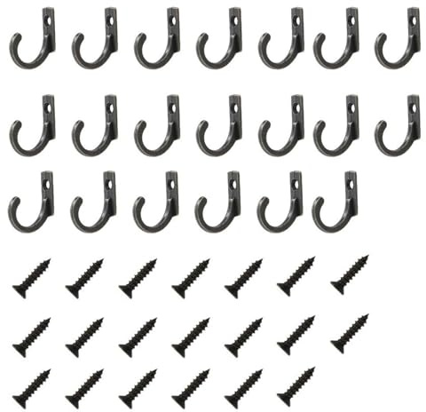 sundrerfect 20er Set Wandhaken zum Schrauben, Schwarz, Zink-Legierung, 24 x 17 mm, mit 20 Schrauben für Schlafzimmer und Küche
