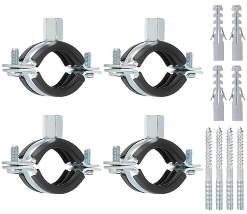 PATIKIL 1.2-1.4/31-36mm Split Ring Pipe Hanger, 4 Pcs Heavy Duty Adjustable Pipe Bracket Clamp Galvanized Iron Wall Ceiling Mount Pipe Strap Support with Screws & Expansion Tube, Black
