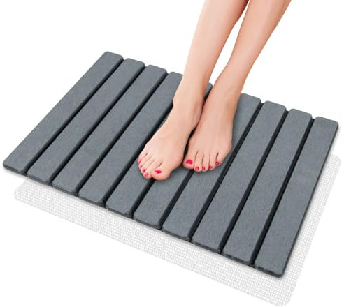 iHomara Tappetino da bagno in pietra, pieghevole, naturale, antiscivolo, ad asciugatura rapida, super assorbente, 60 x 39 cm, per bagno, casa e cucina