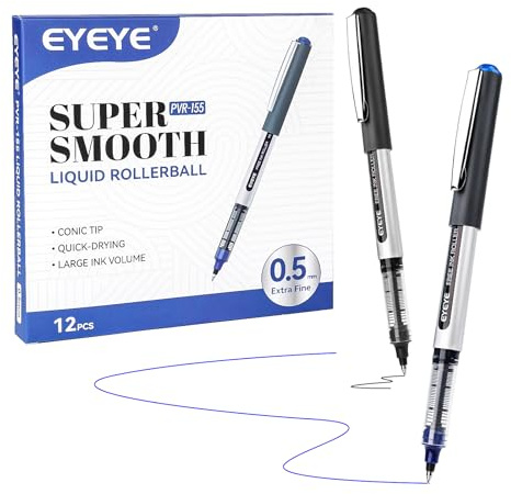 EYEYE Tintenroller 0,5 mm Spitze, 12 Stück, Schwarz Blau | Tinte Wasserfest Tintenroller, Schnell Trocknend, Geschmeidiges Schreibgefühl für Büro und Schulbedarf