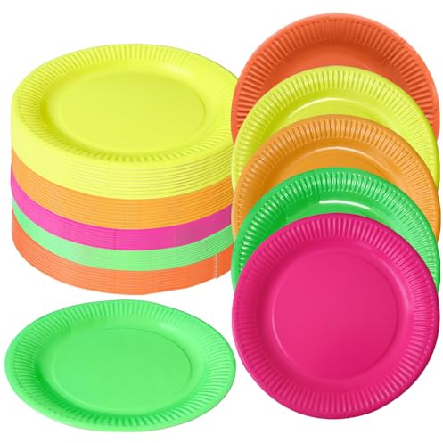 JMS we create smile - 300 Pcs 9 Colorful Party Paper Plates in Assorted Colour - Round All Occasion Paper Dinner Plates Birthday Party Supplies