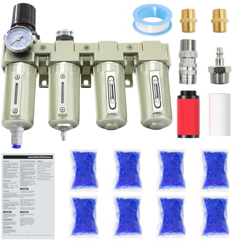 1/2 NPT Industrial Grade 4 Stage Air-Dryer-for-Compressor, Air Compressor Water Separator System for Plasma Cutter and Paint Spray,2Filter&2Dryer system，Auto Drain