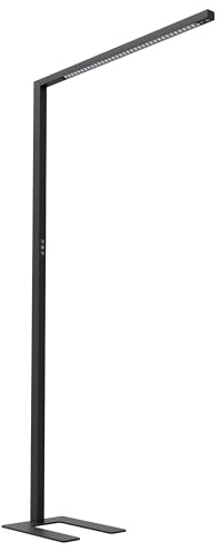 Oktaplex Alva Büro Stehleuchte mit Sensor dimmbar Schwarz Stehlampe | 10800lm, UGR<11, 2700-5700K, 80W LED, Tageslicht- & Präsenzsensor, Touch-Panel, Aluminium, 197cm