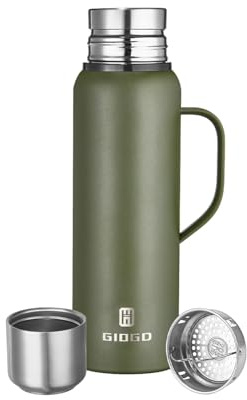 Vacuum Insulated Flask 750ml/25oz with Cup Lid Stainless Steel Thermo Water Flasks Leakproof Keep Coffee Hot&Cold Drink Bottle.(Green, with Handle, 750ml)