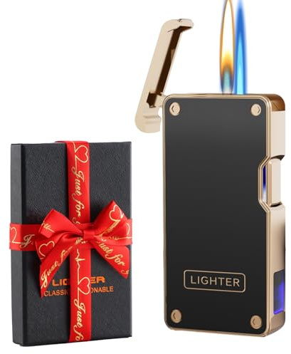 Dachance Luxury Gas Butane Lighter Mother of Pearl Inlay 5 Ignition Modes :Blow, Shake, Voice, Tap, Button, Blue Jet Flame windproof, Digital Fuel & Usage Display, Refillable, Men Gift (Black)