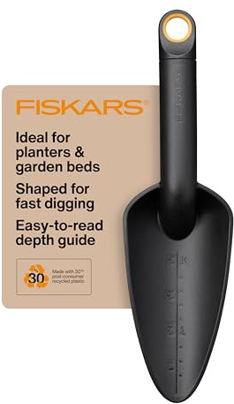 Fiskars Paleta ecológica con Pala Curvada, Mango ergonómico, Resistente a los Rayos UV, Herramienta Duradera y ecológica para macetas y Camas de jardín
