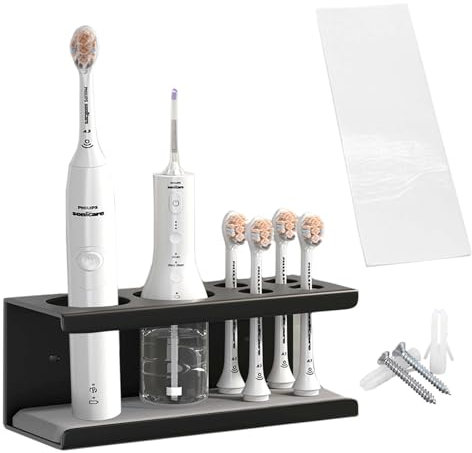 SVOCK Halterung Elektrische Zahnbürste, Schwarz Elektrische Zahnbürsten Halterung Aufsteckbürsten Halter, Zahnbürstenhalter Elektrische Zahnbürste Ohne Bohren Zahnbürstenhalter Wand mit 6 Löchern
