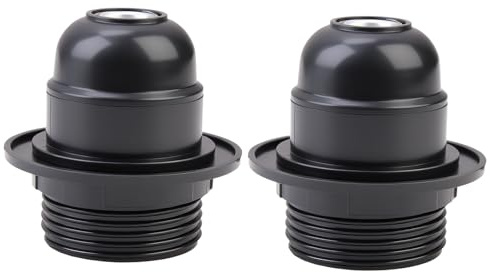 2Pcs E27 Lamp Holder Edison Screw ES E27 Light Fitting Bulb Holder Table Kit Pendant Socket Black Bakelite with Shade Lampshade Ring Adapter for Table Ceiling Pendant Light Fittings Parts