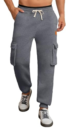 Tolaler Pantalones Hombre Cargo Forro Polar Chándal Deportivos Elásticos con Bolsillos Algodón para Jogging Fitness Diarios M-XXXL