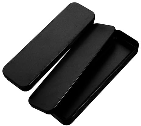 DINHEAROM Versatile Tin Pencil Case and School Pencil Box for Students Black Rectangular Stylish Organizer with Spacious Interior and Protection for The Go and School Use