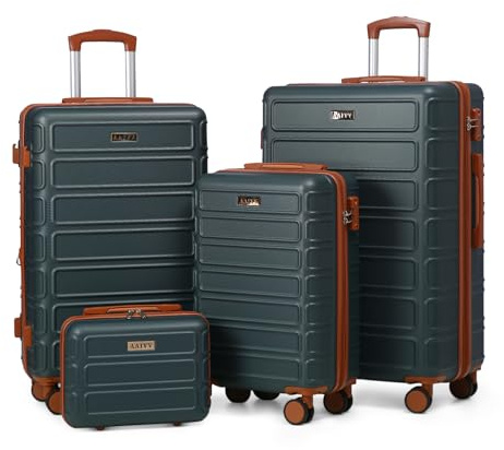 AAIVV 4 Piece Luggage Set Expandable ABS Travel Suitcase Set TSA Lock Hardshell Durable Lightweight Traveling Luggage Sets Gift for Back to School (Amy Green, 28in26in20in13in)