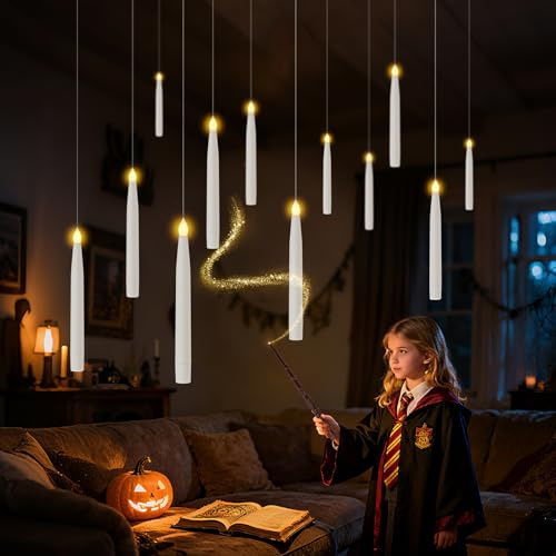 UODIR 12 Stück Led Schwebende Kerzen mit Fernbedienung Zauberstab, Wiederverwendbar Schwebende Kerzen Batteriebetriebene, für Weihnachtsdeko, Zimmer Deko, Hochzeit und Party