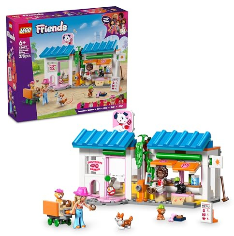 LEGO Friends Hundbageri – Bygg- och lekset med 2 minidockor och 4 leksakshundar – Ugn, kylskåp, kaffemaskin, transportbur – Present till flickor och pojkar från 6 år som gillar leksaksdjur – 42677