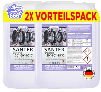 Lorito Santer Universal Vollwaschmittel flüssig im 2 x 10L Vorteilspack | Biologisch abbaubaures Flüssigwaschmittel für Bunt- & Weißwäsche, mit Frischeduft, bis zu 666 Waschladungen, 30°C bis 95°C