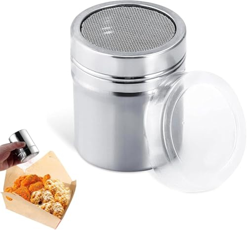 Stainless Steel Chocolate Shaker for Cappuccino,Fine Mesh Icing Sugar Shaker Duster with Lid for Sprinkle Evenly,Multifunctional Flour Shakers for Baking Cooking,Kitchen Craft (Silver)