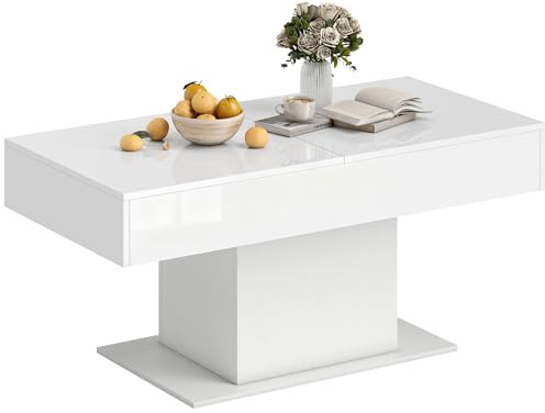 HOMCOM Tavolino da Caffè Estensibile 108-178.5x53x49 cm Bianco Lucido