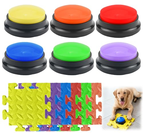 ZITUZY 6 stycken buzzer med inspelningsfunktion, husdjur talking träningsresp, intelligensleksak för hundar, med halkmatta, för hundar och katter, lärare och träningstillbehör