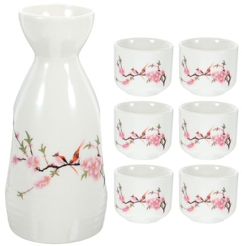 Lurrose Set 7 Pezzi Pentola Ceramica Sakè Giapponese Tradizionale Tazze in Ceramica per Liquori, Bollitore e Tazzine da Sakè Lavabili in Lavastoviglie, per Degustazioni e Intrattenimento