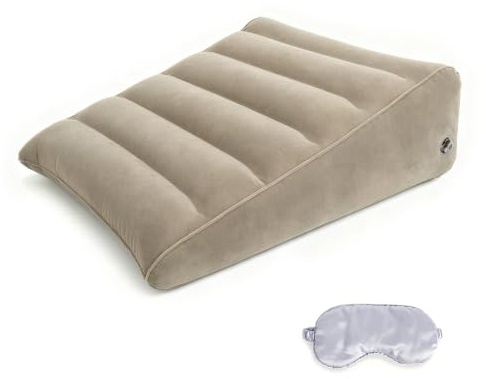 Keilkissen Bett Matratzenkeil - Aufblasbares Kissen 61 x 61 cm Reiseset | Keilkissen Stuhl und Luftkissen aus PVC mit Beflockung für Hotel Camping und Zuhause mit Augenmaske und Beutel