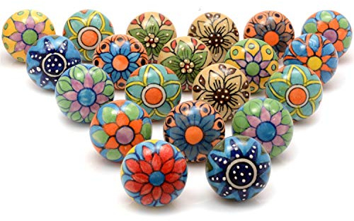 The Boho Street Handgefertigte Keramik-Mehrzweckknöpfe Keramik-Türgriffe im Set-Sortiment (Ceramic Knobs Pack of 20, Multicolor)