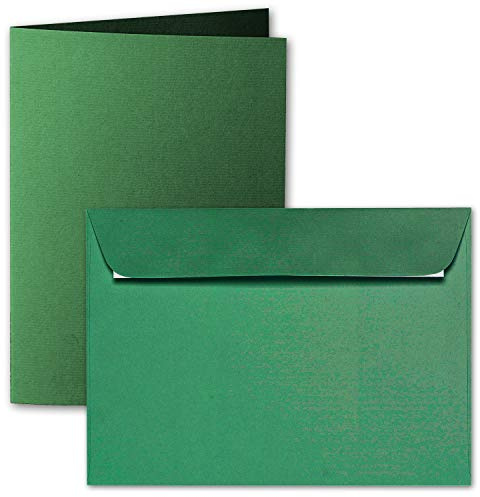 ARTOZ 25x DIN A6 Faltkarten-Set mit Umschlägen - Tannengrün (Grün) - 105 x 148 mm - gerippte Bastelkarten blanko mit Brief-Umschlägen - 220 g/m²