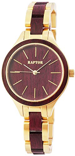 Raptor Damen-Holzuhr Edelstahl Faltschließe Narur Analog Quarz RA10206 (Violet Wood)