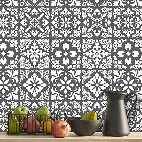WALPLUS 120pcs 15cm/19.05sqft Dark Grey Spanish Renaissance Tiles Removable Peel and Stick Mosaic Tiles Vinyl Self Adhesive Backsplash Bathroom Kitchen Stick On Tile Paint Tile On Wall