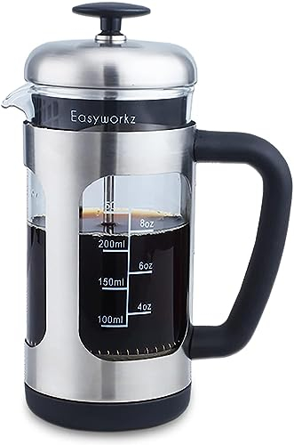 Easyworkz Caffettiera French Press in Acciaio Inox, Vetro ad Alto Borosilicato, 350ml