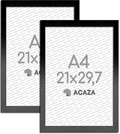 ACAZA A4 Bilderrahmen 21x29,7 cm 2-er Set Schwarz, MDF Holz mit bruchsicherem Acrylglas, für Photos, Poster und Puzzles, Wandmontage, Hoch- und Querformat
