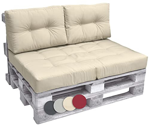 Beautissu Set Palettenkissen Outdoor Sitzkissen & Rückenkissen Couch | 120x80cm & 2X 60x40cm Natur für Sofa Europaletten Auflage Palettensofa Paletten Möbel Palettenmöbel Kissen ECO Elements
