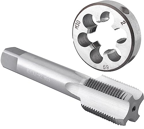 Burkit M30 x 2 Gewindeschneider-Set für Rechtshänder | M30X2 Gewindebohrer und runder Schneideisensatz, verwendet zum Erstellen und Reparieren von Gewinden auf Materialien wie