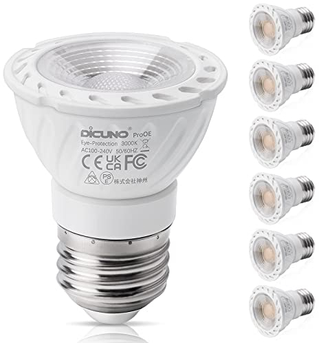 DiCUNO E27 LED-Reflektor 5W, Warmweiß 3000K, ersetzt 50W Halogen, 328lm, CRI 98 Vollspektrum, kein blaues Licht, PAR16 LED Lampe, Abstrahlwinkel 60°, ProOE Serie, Flimmerfrei, nicht dimmbar, 6er Pack