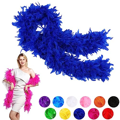Federboa, 80 g, Königsblau, dick, Kostüm für Erwachsene, Kinder, 2 m, natürliche Truthahnfederboa, blau, Party, flauschige Boa, Feder-Schal, für Damen, Mädchen, Hochzeit, Junggesellenabschied,
