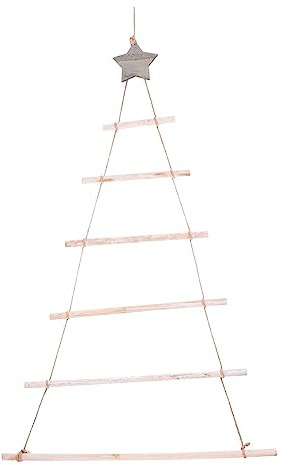 SEWACC Holzleiterbaum Mit Stern-Wandbehang Weihnachtszweig Leiter-Wandbehang Dekorationen Weihnachtswanddekoration (Weiß)
