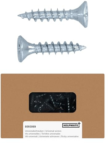 HELPMATE - Viti per giunzioni in legno 4,0x20 mm zincate galvanicamente - 250 pezzi Viti universali testa svasata con innesto PZ2 e filetto intero - per il fissaggio di ferramenta su legno