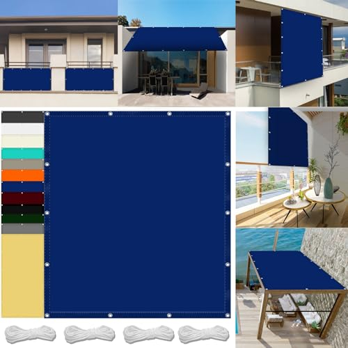 Schattiernetz Mit Öse 0.9 x 3.4 m Wasserdicht Balkon Sichtschutz Reißfest UV-Schutz nach Mass Polyestergewebe Mit Seil Sonnenschutz Markise für Pool und glasdach, Dunkelblau