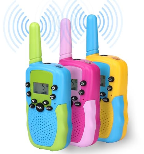 NK Pack, 3 Walkie Talkies für Kinder (4-9 Jahre), Reichweite 3 km, LED-Display, 8 Kanäle, Taschenlampe, inkl. Batterien, ideales Weihnachts- und Geburtstagsgeschenk (3 Einheiten)