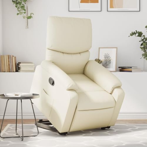 Homgoday Massagesessel mit Aufstehhilfe, Fernsehsessel Relaxsessel mit Liegefunktion, Seniorensessel Aufstehsessel Ruhesessel Polstersessel TV Sessel für Wohnzimmer Creme Kunstleder