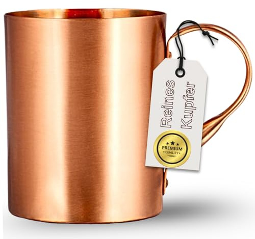 DAYASA Kupferbecher Reines Kupfer Ayurveda | 470 ml Becher für energetisiertes Wasser Lebensmittelecht Gerade geschliffen