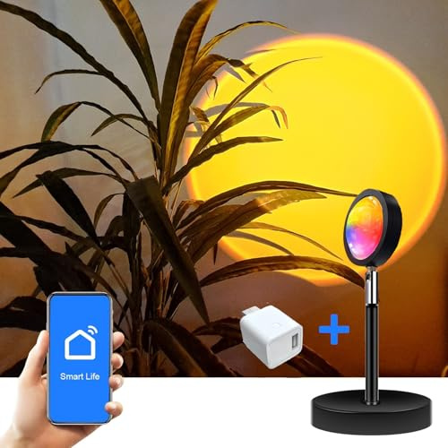 GiDaCom lampada a LED proiezione alba e tramonto, con interfaccia wifi, gestione tramite alexa google, proiettore per camera da letto, soggiorno, studio, relax