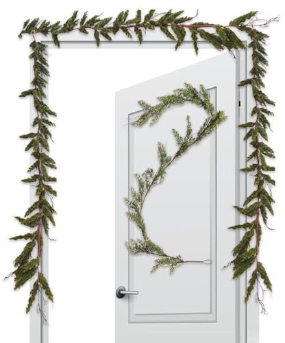 Christmas Garland - Garland, Christmas Decoration, Realistic Green Cedar Pine Wreath, Artificial Cypress Vine Garland Decoration for Wall Room Background, Indoor and Outdoor, Holy
